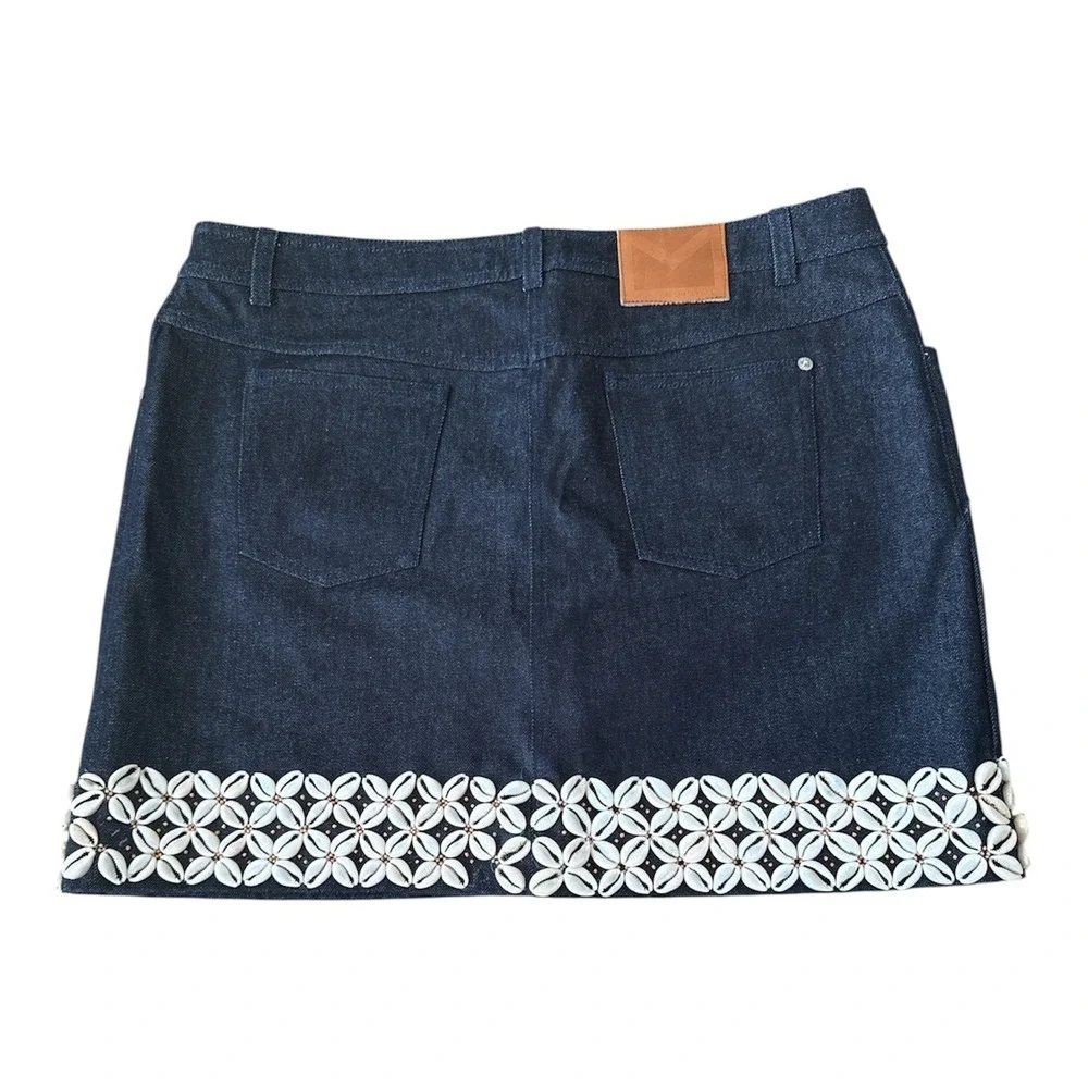 Michael Kors Denim Mini Skirt With Seashell Embellishment Size 14